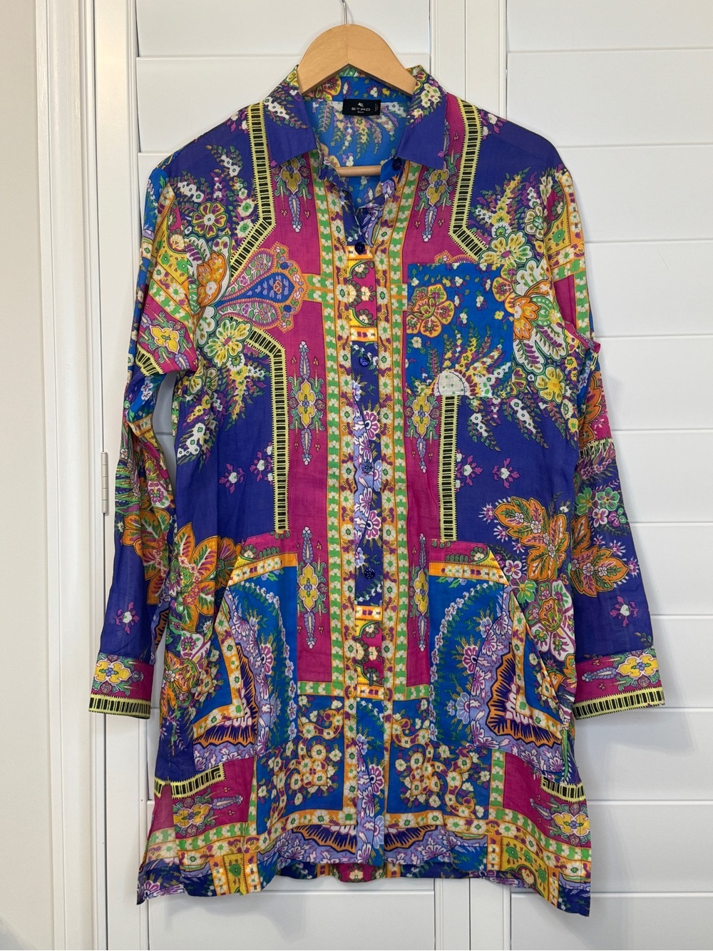 ETRO Milano Geometric Panel Floral Paisley Button Down Tunic Blouse 40IT/4US